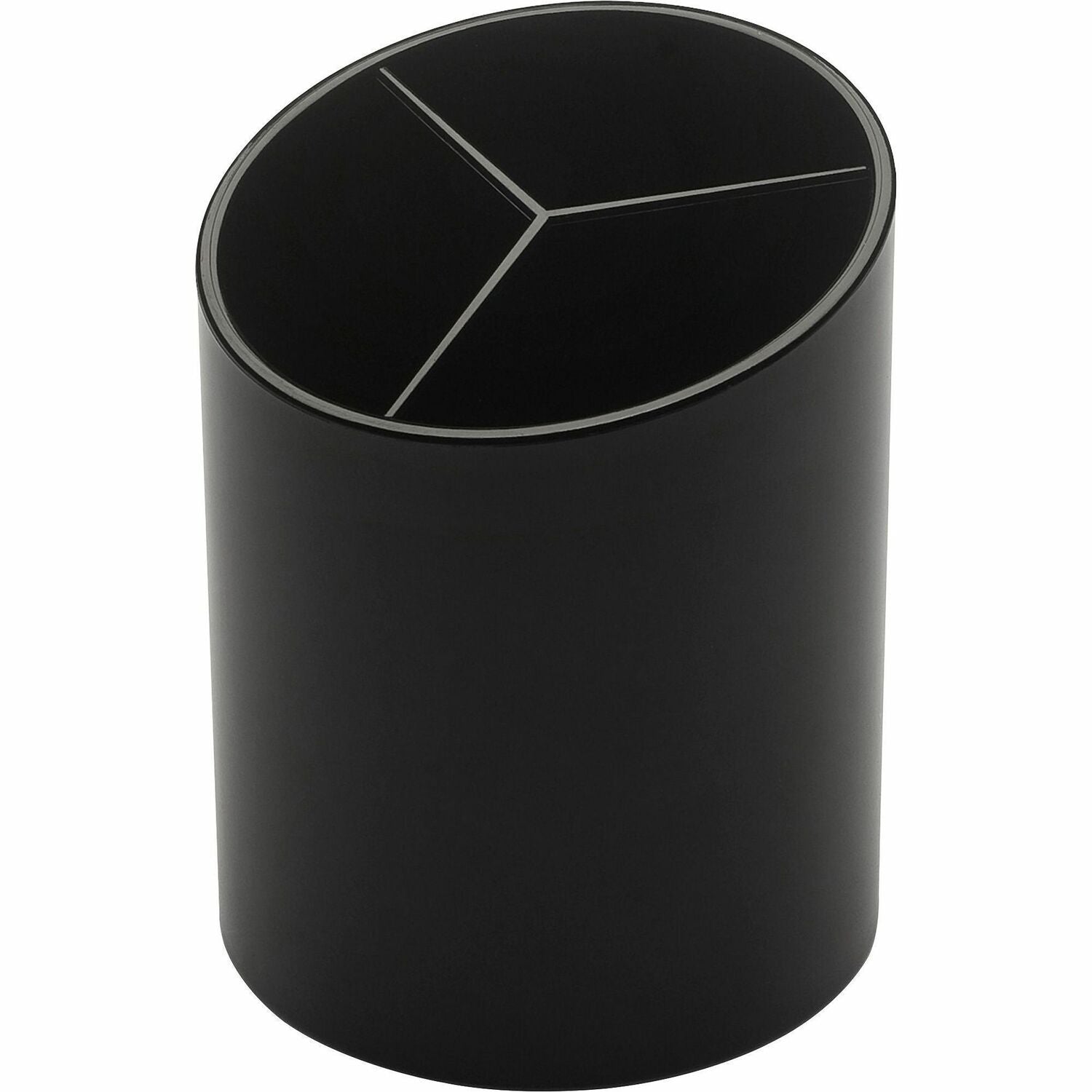 Business Source 32355 Large Pencil Cup, 3 Compartments, 3"x3"x4-1/8", Black BSN32355