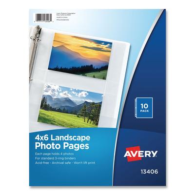 Avery 13406 Photo Storage Pages for Four 4 x 6 Horizontal Photos, 3-Hole Punched, 10/Pack - Pack of 10 AVE13406