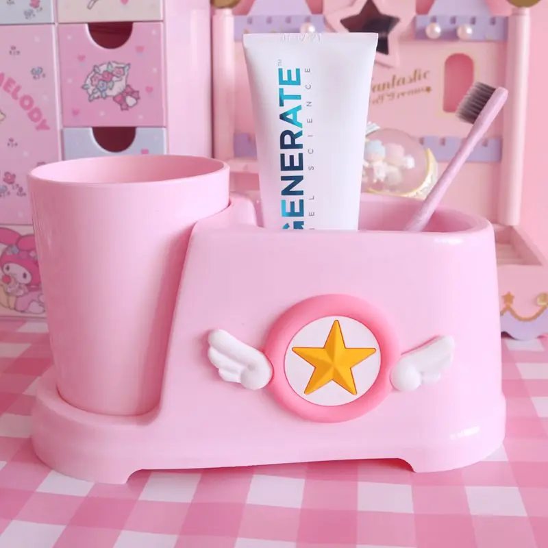 Kawaii rose Sakura salle de bain étagère maison mignon en plastique bain de bouche tasse porte-brosse à dents ensemble Couple gargarisme tasse salle de bain accessoires