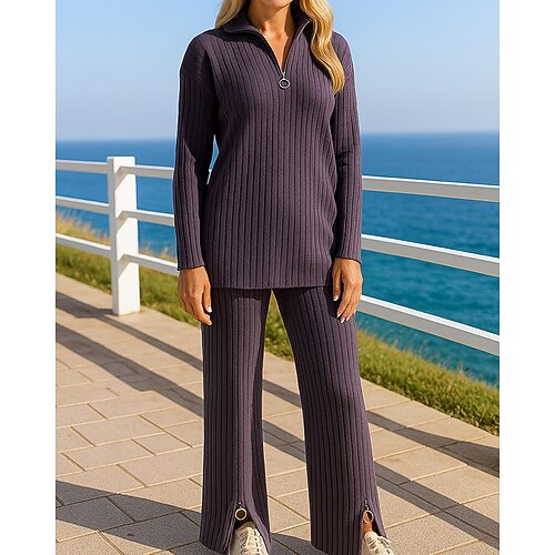 Damen 2-teiliger Trainingsanzug Trainingsanzug-Sets Sportbekleidung Geteilt Einfarbig Kombination Herbst Schwarz Weiß Berufung Outdoor Reise Leicht Mode Langarm Sport Sportkleidung Mikroelastisch Image