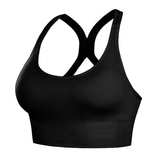 Damen BH-Oberteil Sport-BH Unterwäsche Racerback Verbrannte Kalorien Sport Überkreuzter Rücken Einfarbig Sport Sportkleidung Schwarz Gelb Laufen Fitness Yoga Image