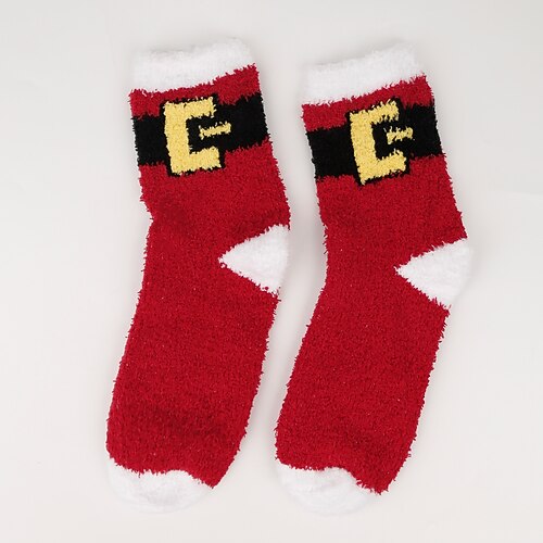Weihnachtssocken für Damen, dicke Bodensocken aus Korallenfleece, fusselfreie Plüschsocken mit Rentier Weihnachtsmann-Design, kuschelig warme Weihnachtssocken Image