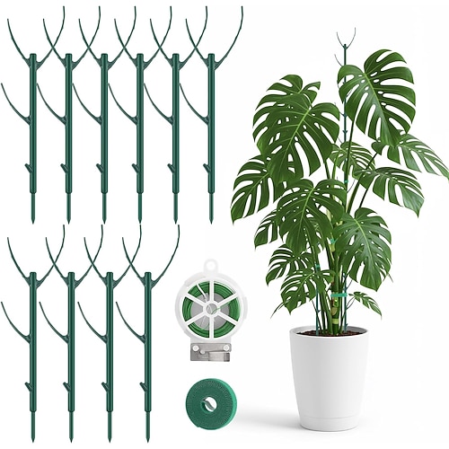 10 Stück Pflanzenstäbe, Pflanzenstützstäbe für Zimmer- und Außenpflanzen. 11 Zoll Pflanzenstäbe mit 20 m Pflanzenbindern, 5 m Pflanzenaufkleber für Gartentopfblumen-Kletterpflanzen Image
