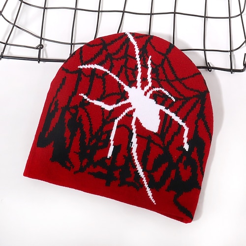 Herren Unisex Beanie Mütze Wintermützen Beanies Schädelkappe Strickmütze Hellblau Schwarz Acrylfasern Jacquard Gestrickt Gemütlich Halloween Alltagskleidung Festival Spinne Spinnennetz Warm Image