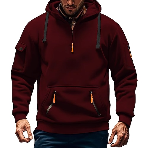 Herren Kapuzensweatshirt Viertelreißverschluss Kapuzensweatshirt Taktischer Kapuzensweatshirt Schwarz Burgunderrot Marineblau Khaki Hellgrau Mit Kapuze Einfach Reißverschluss Sport Outdoor Lässig