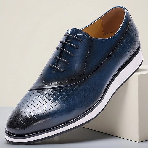Blaue Herrenschuhe zum Schnüren – Business-Oxfords aus echtem Leder mit strukturierten Details, elegantes Schuhwerk fürs Büro, Partys und besondere Anlässe Image