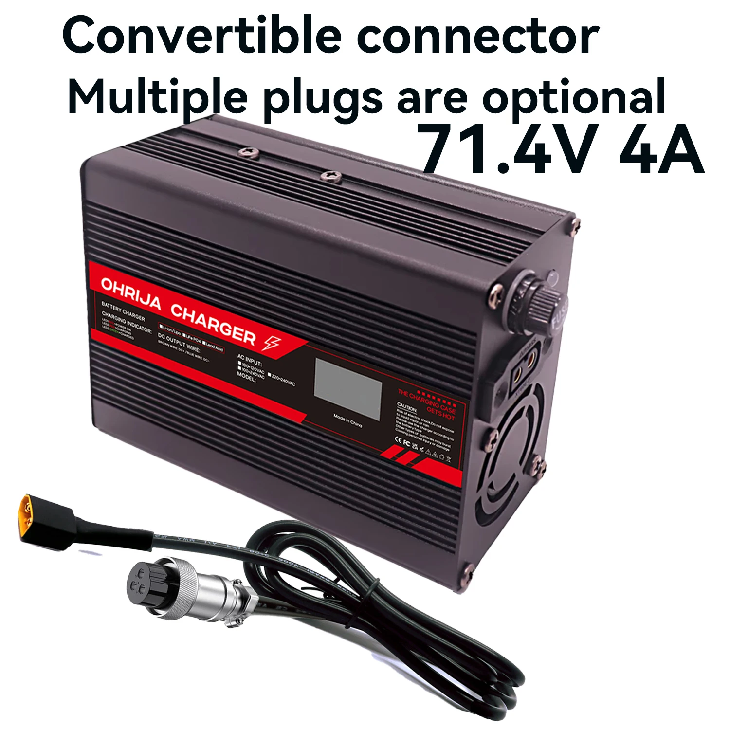 OHRIJA 71,4 V 4 A Lithium-Batterie-Schnellladegerät, 17S OLED-Display und austauschbarer Anschluss, schnelle Stabilisierung mit Lüfter Image