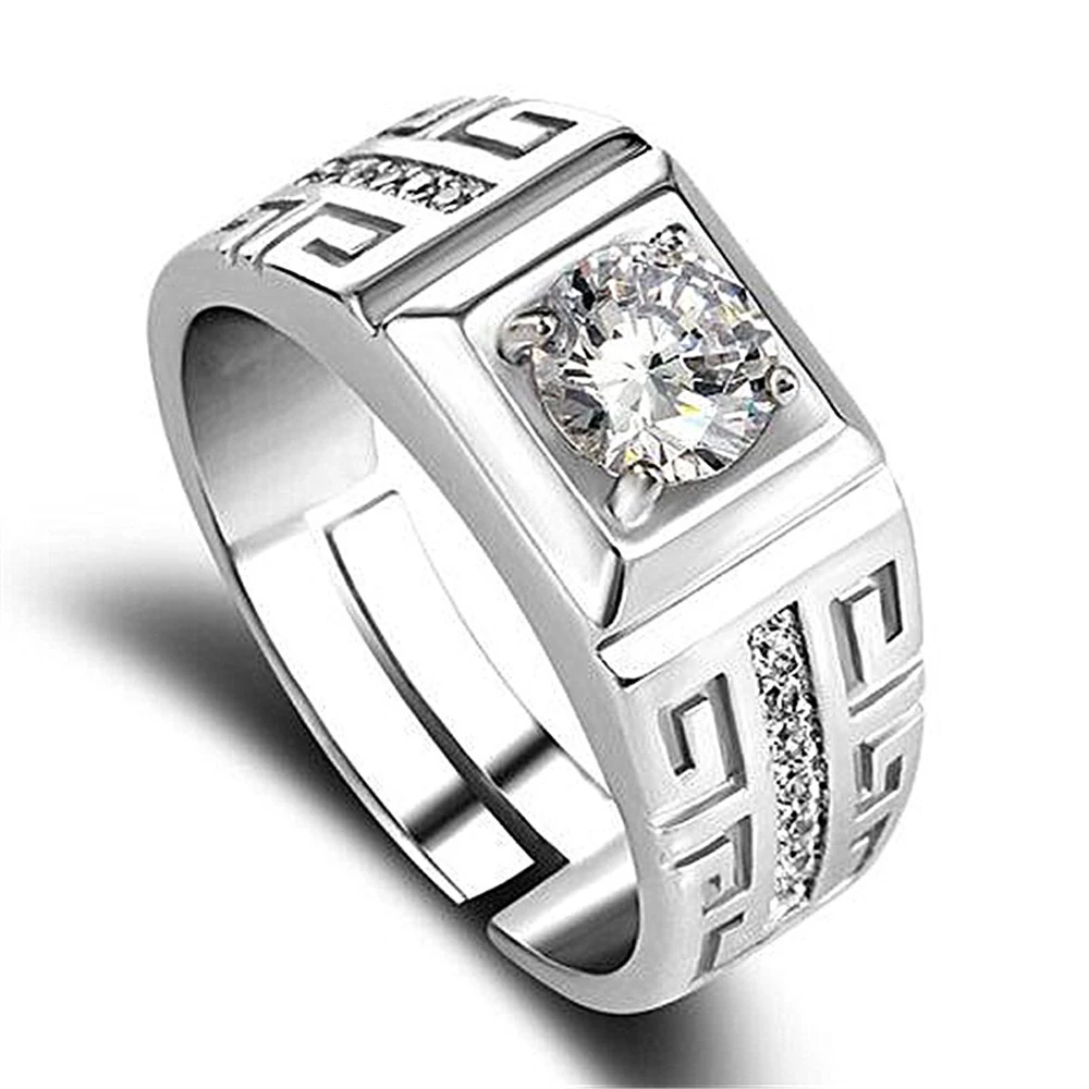 Charm-Ringe aus 925er-Sterlingsilber für Männer, glänzender Kristall, verstellbare Größe, modische Geschenke, Verlobung, Hochzeit, hochwertiger Schmuck Image
