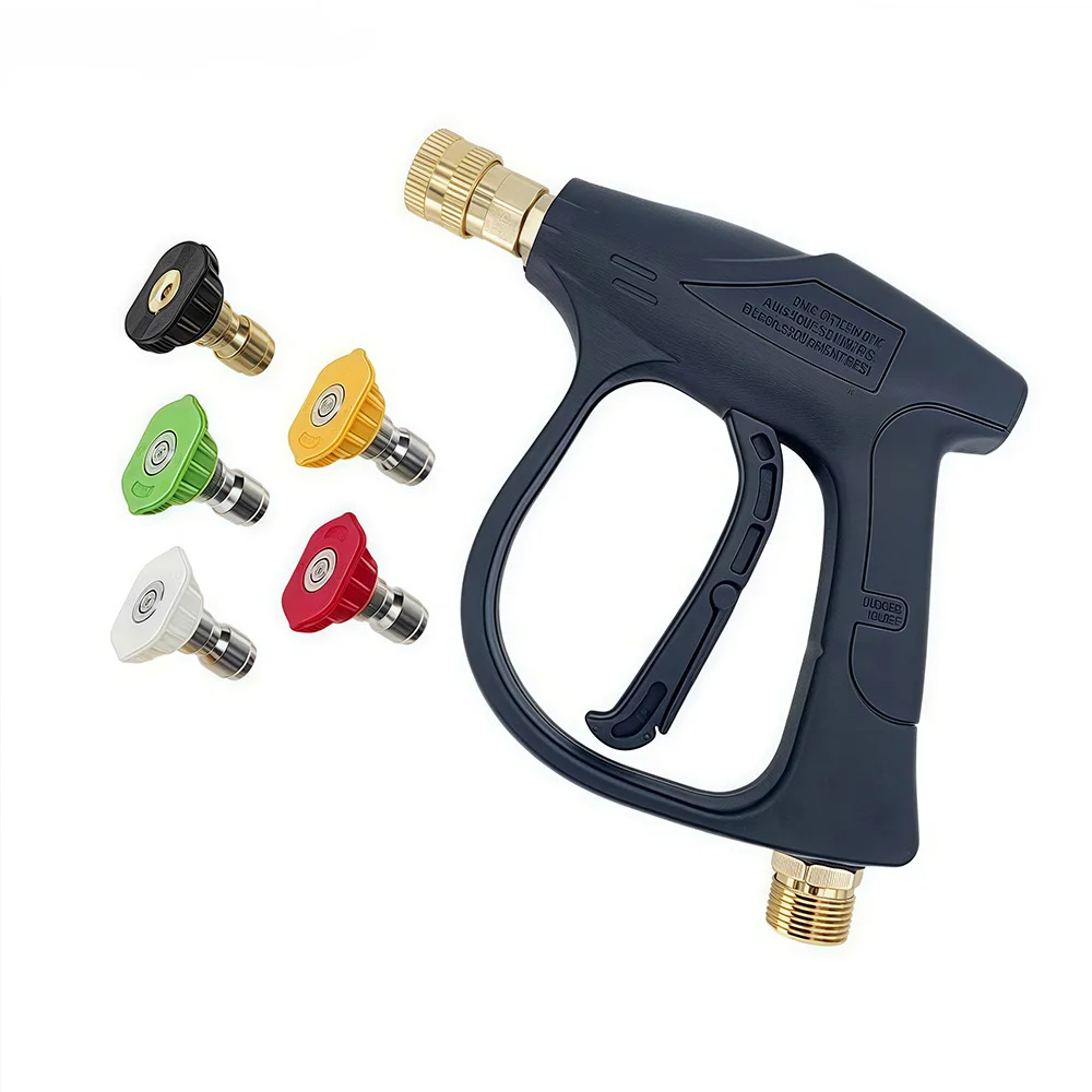 Hochdruck-Waschpistole mit kurzem Griff, einzelne Wasserpistole aus Aluminiumlegierung mit 5 Düsen und Karcher-Adapter für die Autowaschgarten Image