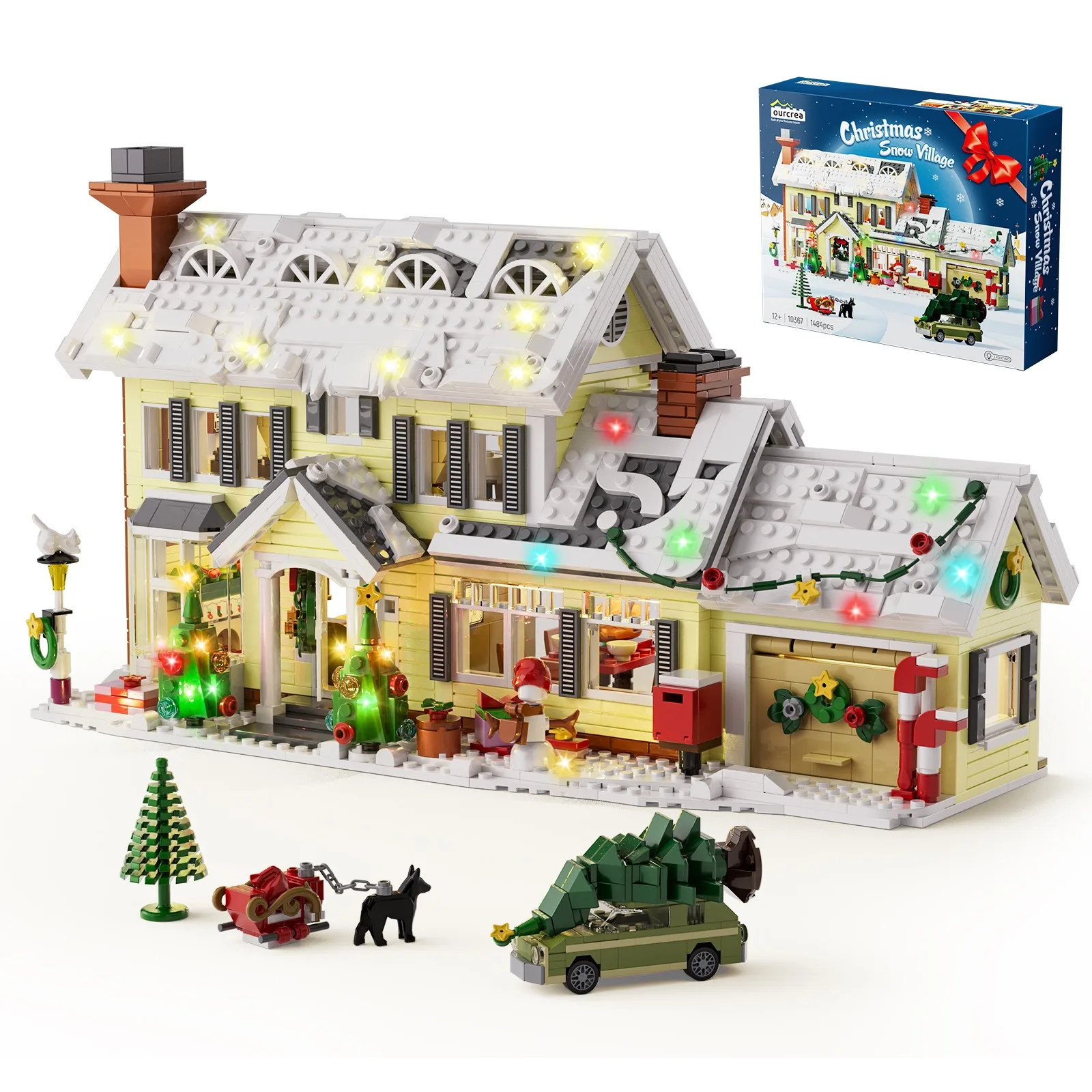 Weihnachtsferienhaus-Bauset, Weihnachtsferien, Schneedorf, Blöcke, Spielzeug mit Clarks Auto, Geschenke für Jungen, Mädchen (1444-teilig) Image