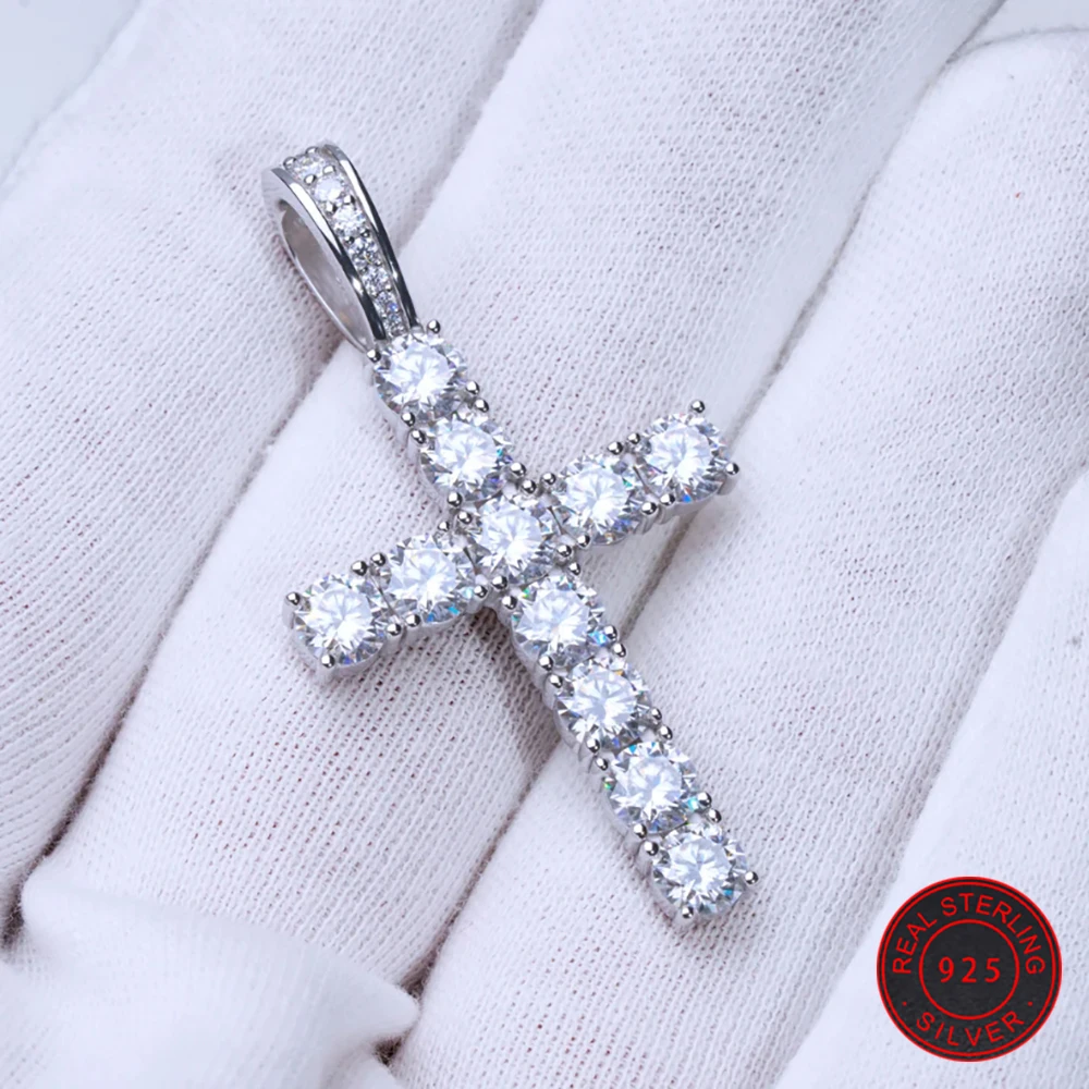 Eskeem Hip Hop Schmuck Sterling Silber mit cz Diamant Kreuz Anhänger personal isierte trend ige 5a Zirkonia Kreuz Halskette Image