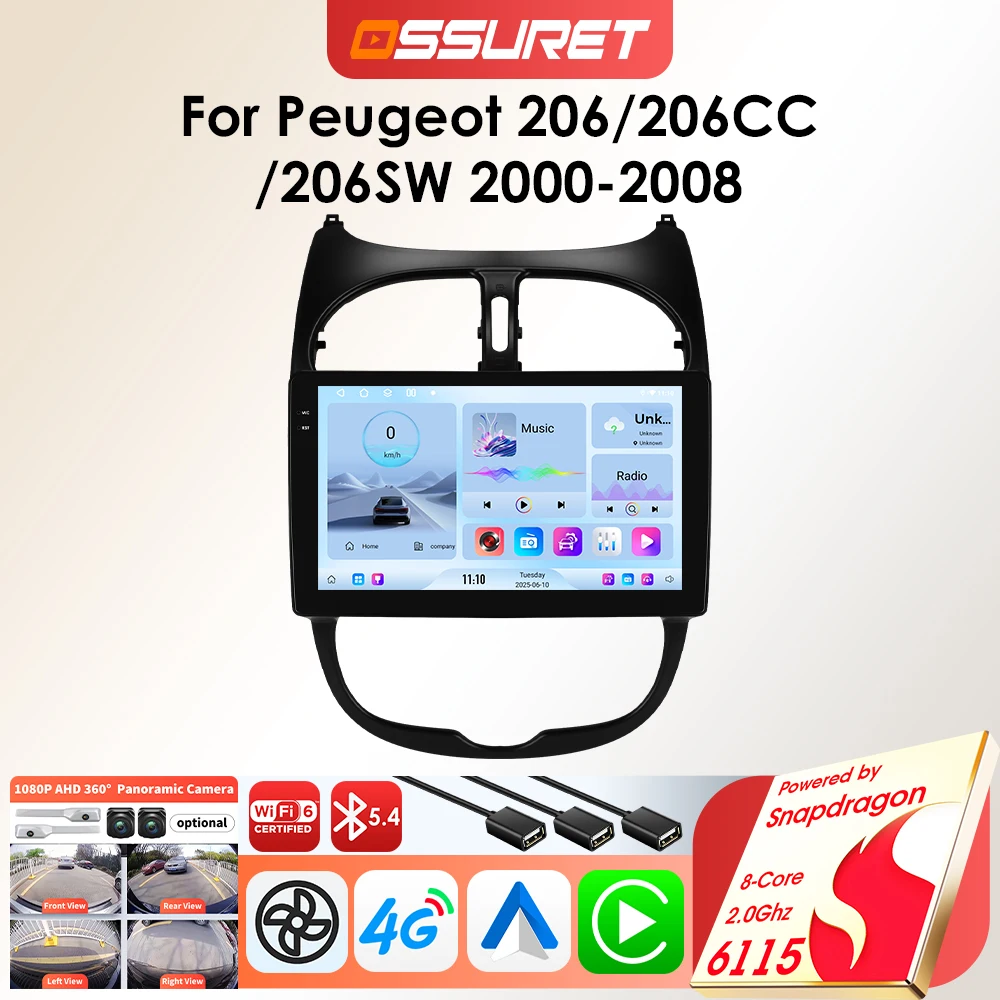 OSSURET 6115 Android-Autoradio für Peugeot 206 206CC 206 SW 2000–2008 Auto-intelligenter Multimedia-Player GPS Autoradio Touchscreen Image