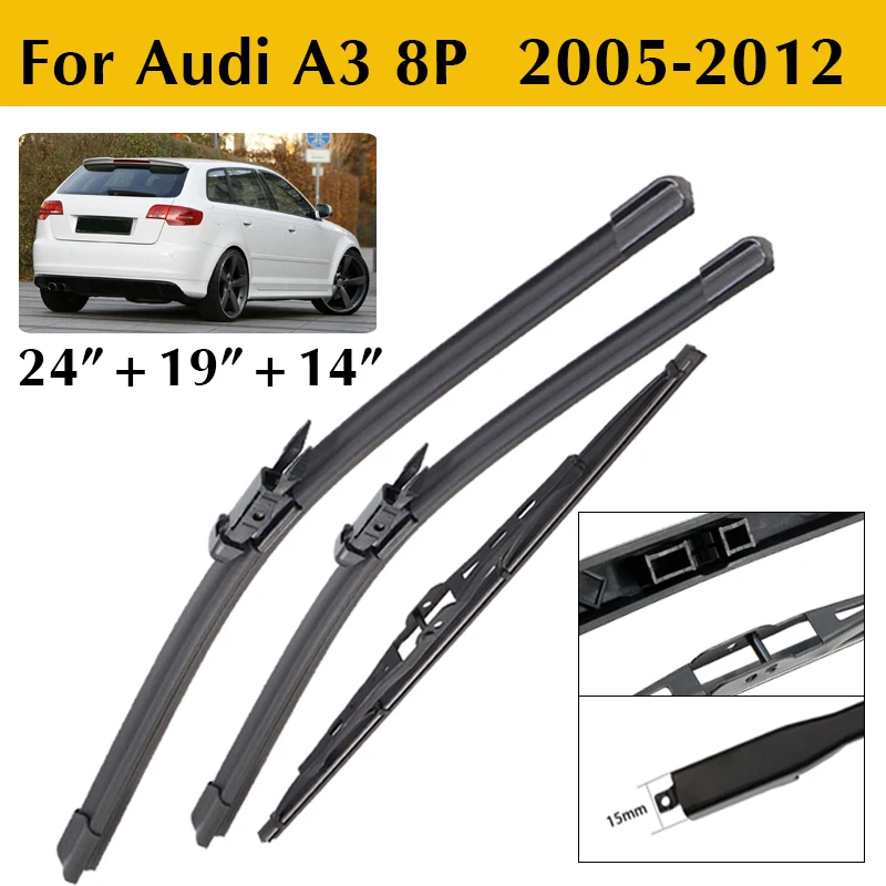 Auto Vorne und Hinten Wischerblätter Set 24 "+ 19" + 14 "Für Audi A3 8P 2005-2012 auto Wischerblatt Windschutzscheibe Auto Wischerblätter Image