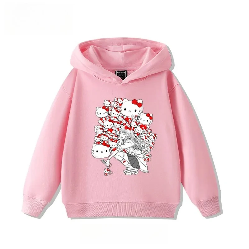 Kawaii's Hello Kitty Kreativ bedruckter modischer Kinderkleidungs-Hoodie, Herbst-Outdoor-Casual-Sport-Sweatshirt