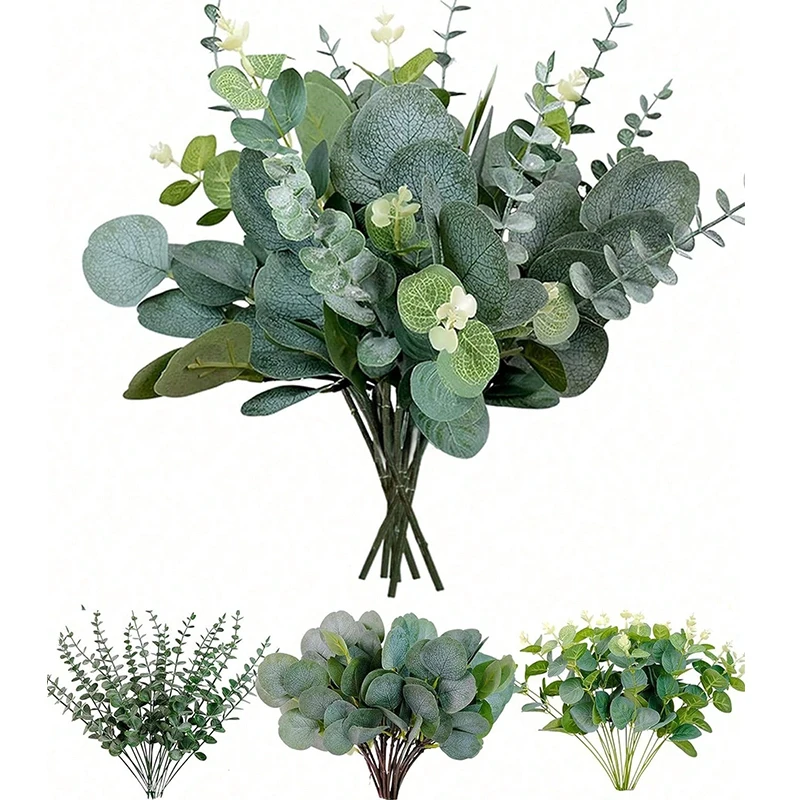 3/6/9 pezzi eucalipto pianta artificiale bouquet pianta finta per la casa arredamento camera da letto giardino decorazione di nozze vaso esterno ornamento