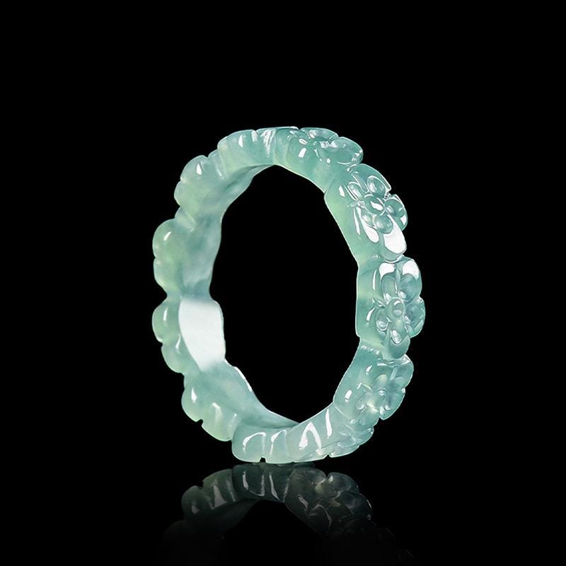 Anelli in giadeite guatemalteca blu ghiaccio trasparente naturale non trattata tipo A, anelli rotondi in giadeite blu autentica, anello pendente, forn