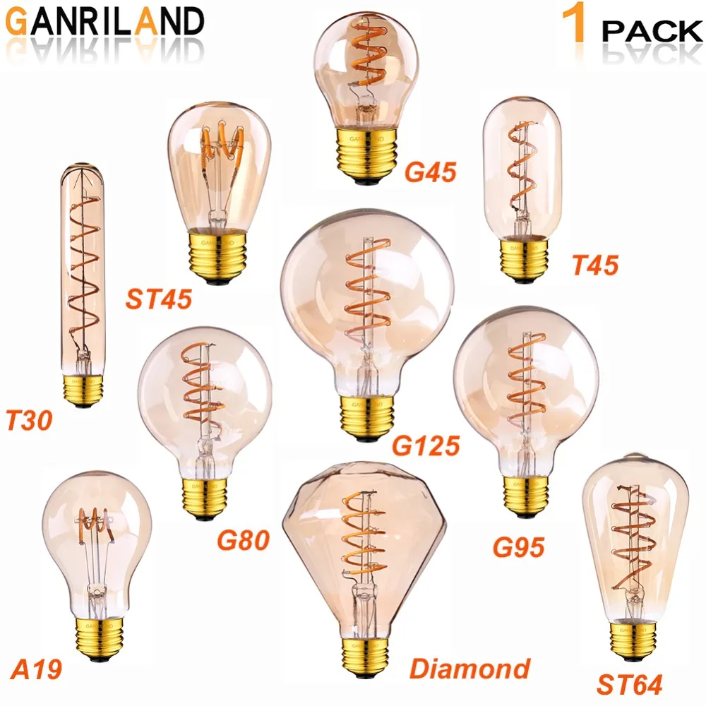 GANRILAND Retro LED Lampe E27 220V Dimmbare Led-lampe Filament Licht 3 W 2200 K Diamant Gold Edison Spirale lampen G125 G80 led lampen