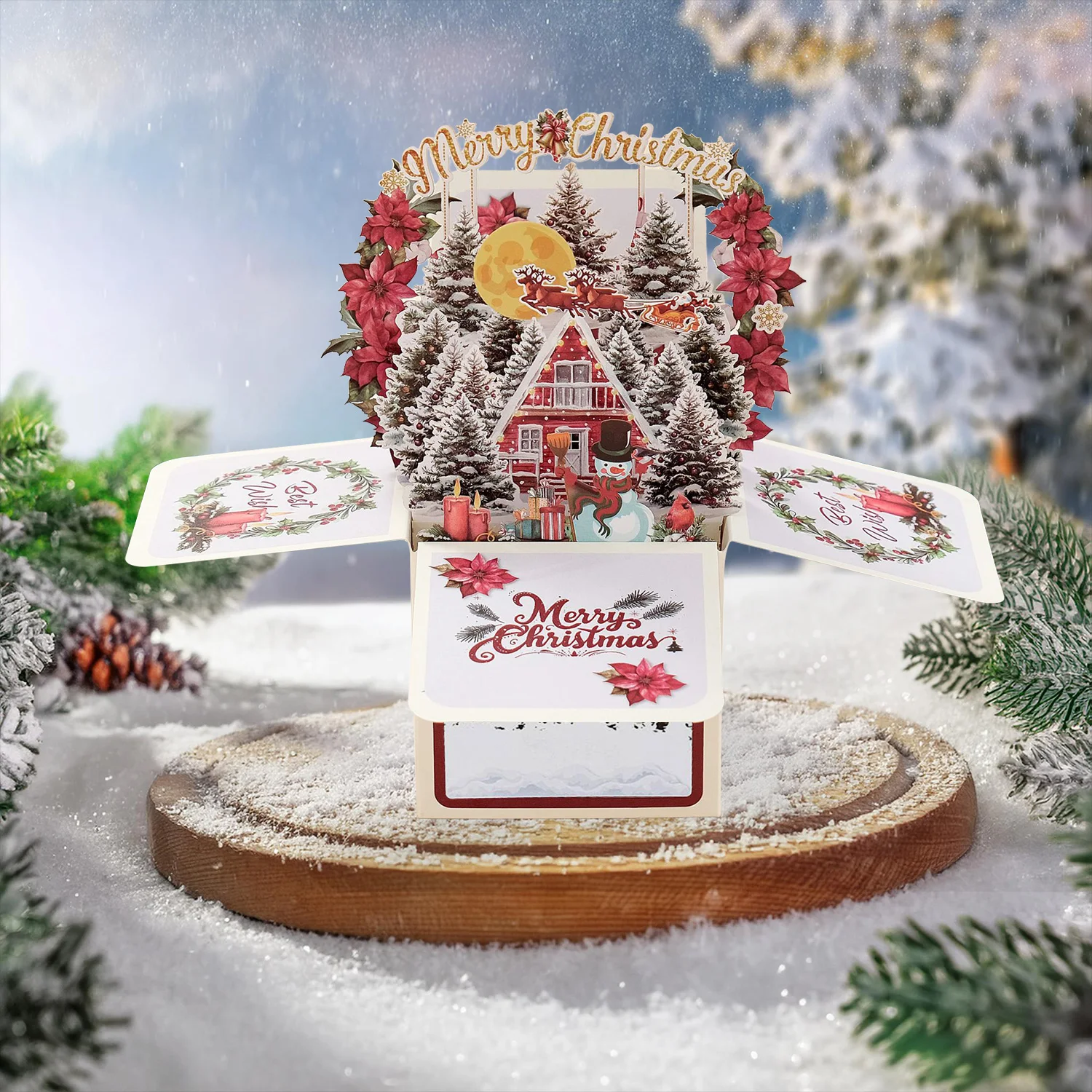 3D-Pop-Up-Grußkarten, Frohe Weihnachten, Karten, Neujahrsgrußkarten, Segen, Weihnachtsmann, Hirsch, Schneemann, Karten, Dekor, 2026 Geschenk Image
