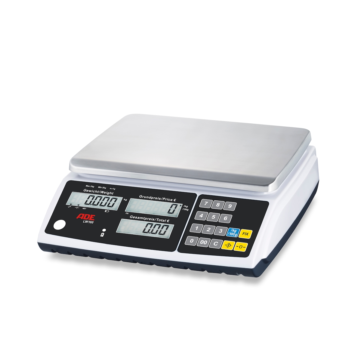 ADE kompakte und preisrechnende Waage LW100, mit einer Teilung von 1g auf 3kg Höchstlast, geeicht Image