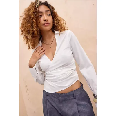 Silence + Noise Tyra Twist Shirt - White L at Urban Outfitters