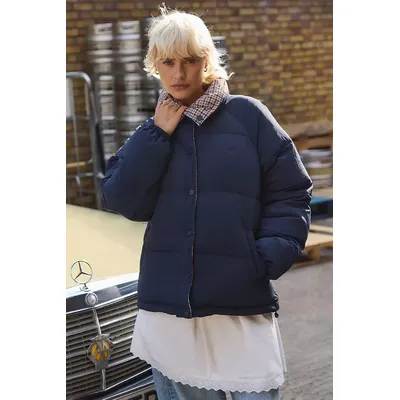 Damson Madder Pearl Reversible Puffer Jacket - Navy UK 10 at Urban Outfitters