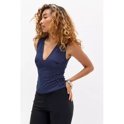 Motel Lycia Plunge Top - Navy XL at Urban Outfitters