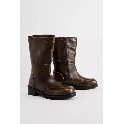 BDG Brown Kyra Leather Calf Boots - Brown UK 8 at Urban Outfitters