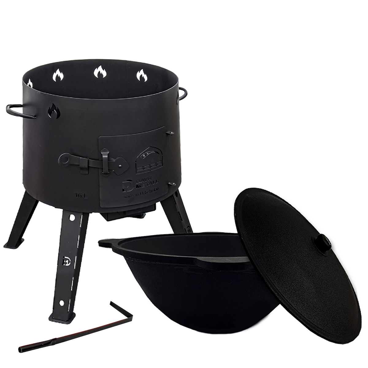Utschak mit Kazan 22 L Set Kasan aus Gusseisen Schüreisen Image