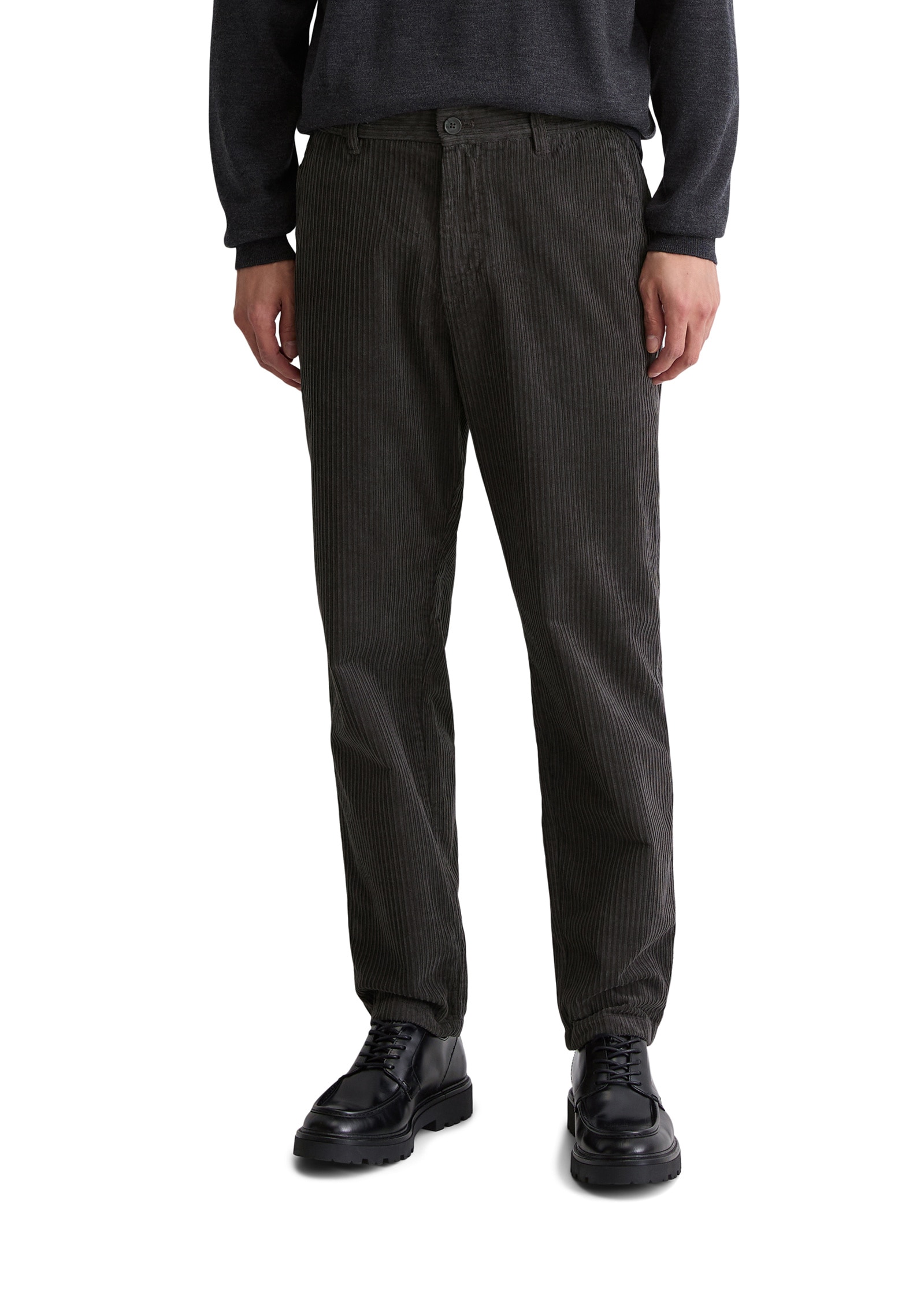 Chinohose MARC O'POLO "mit breiter Rippstruktur", Herren, Gr. 32, Länge 32, grau (broken graphite), Obermaterial: 100% Baumwolle, unifarben, relaxed fit normal, Hosen Chinohose