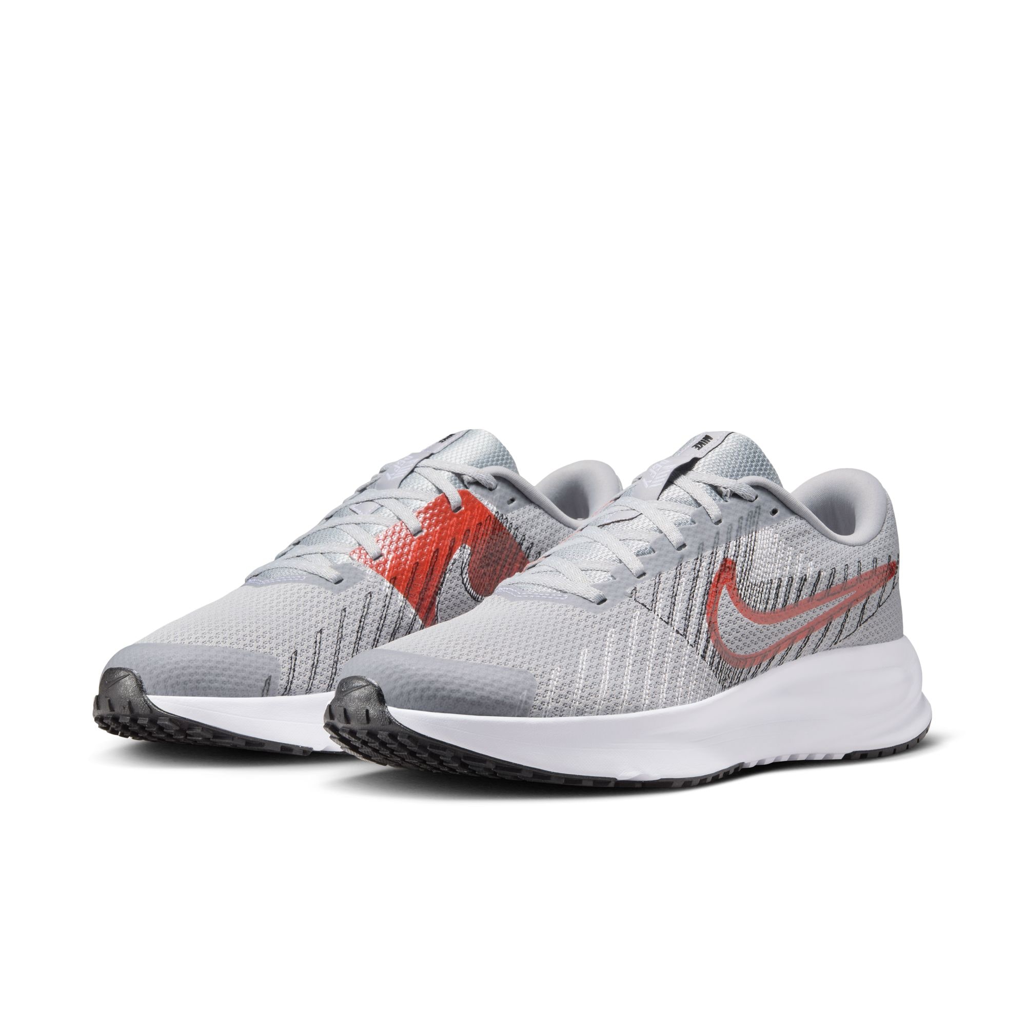 Laufschuh NIKE "NIKE RUN DEFY", Herren, Gr. 46, weiß (wolf grau, bright crimson, schwarz, weiß), Synthetik, Textil, Schuhe Laufschuh
