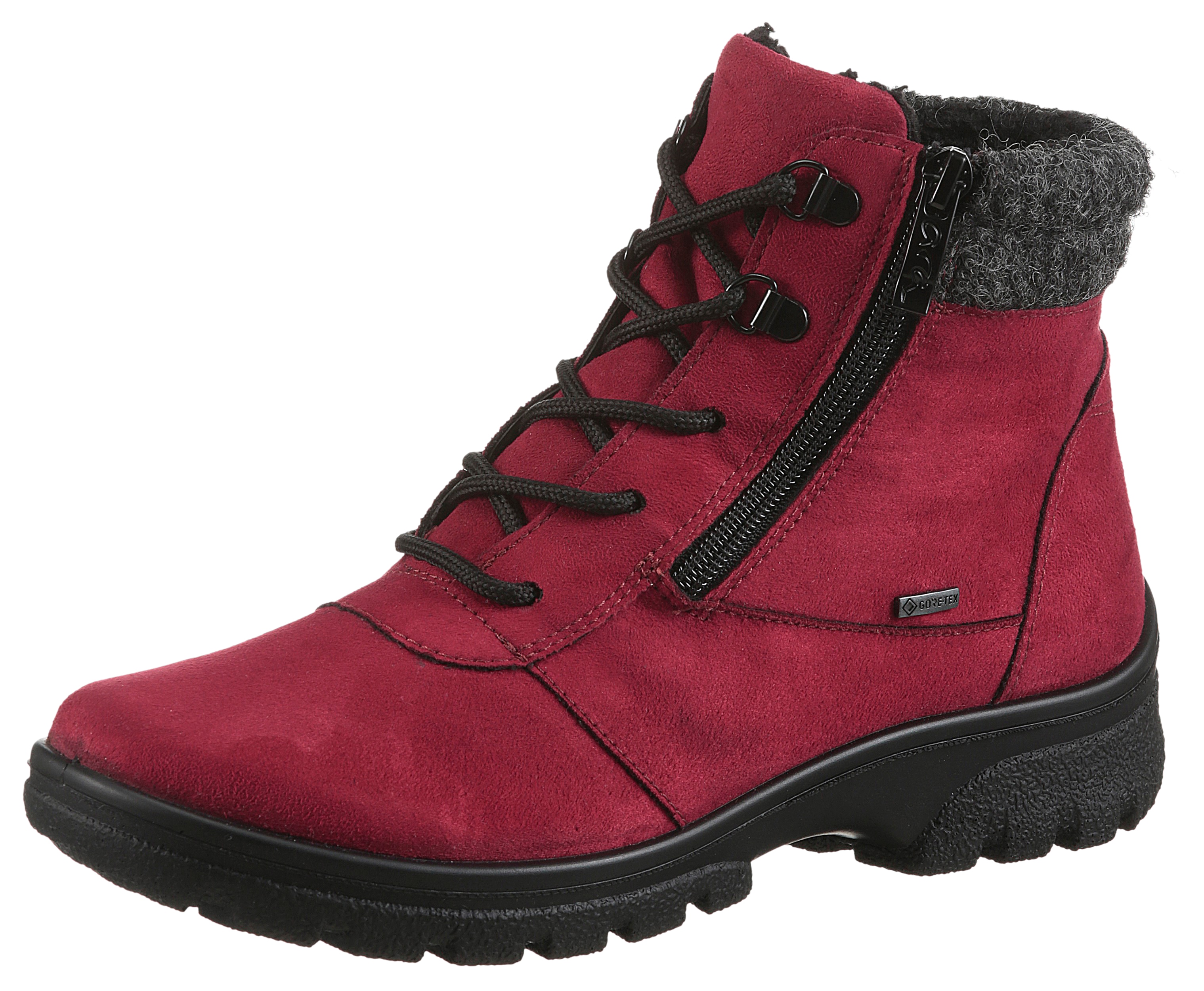 Winterboots ARA "SAAS FEE", Damen, Gr. 6,5, schwarz (dunkelrot, schwarz), Textil, Veloursleder, Basic, Schuhe, mit Reißverschuss, G-Weite