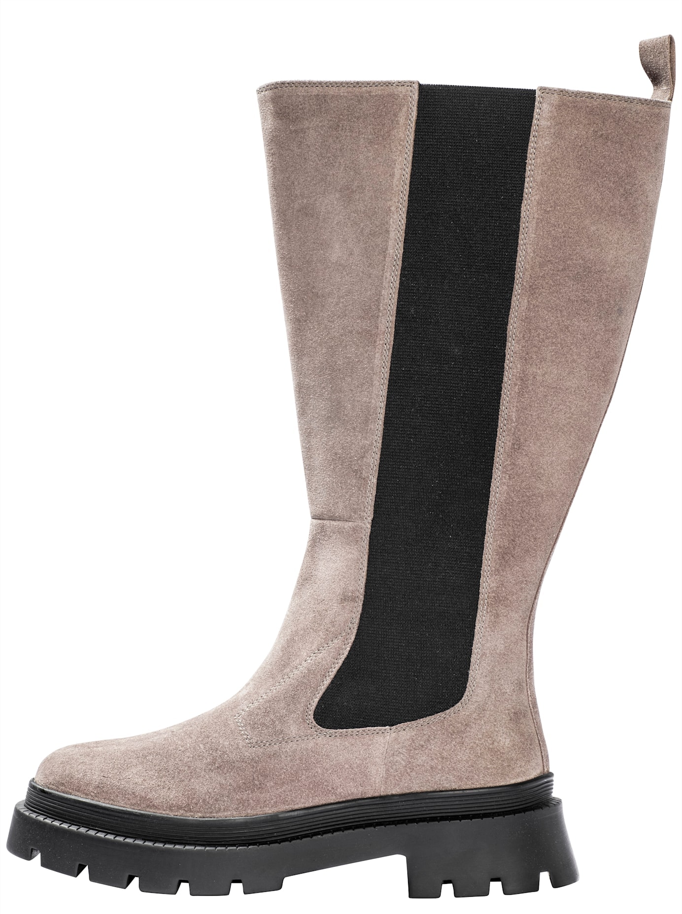 Weitschaftstiefel SHEEGO, Damen, Gr. 41, grau (taupe), Leder, Veloursleder, Schuhe