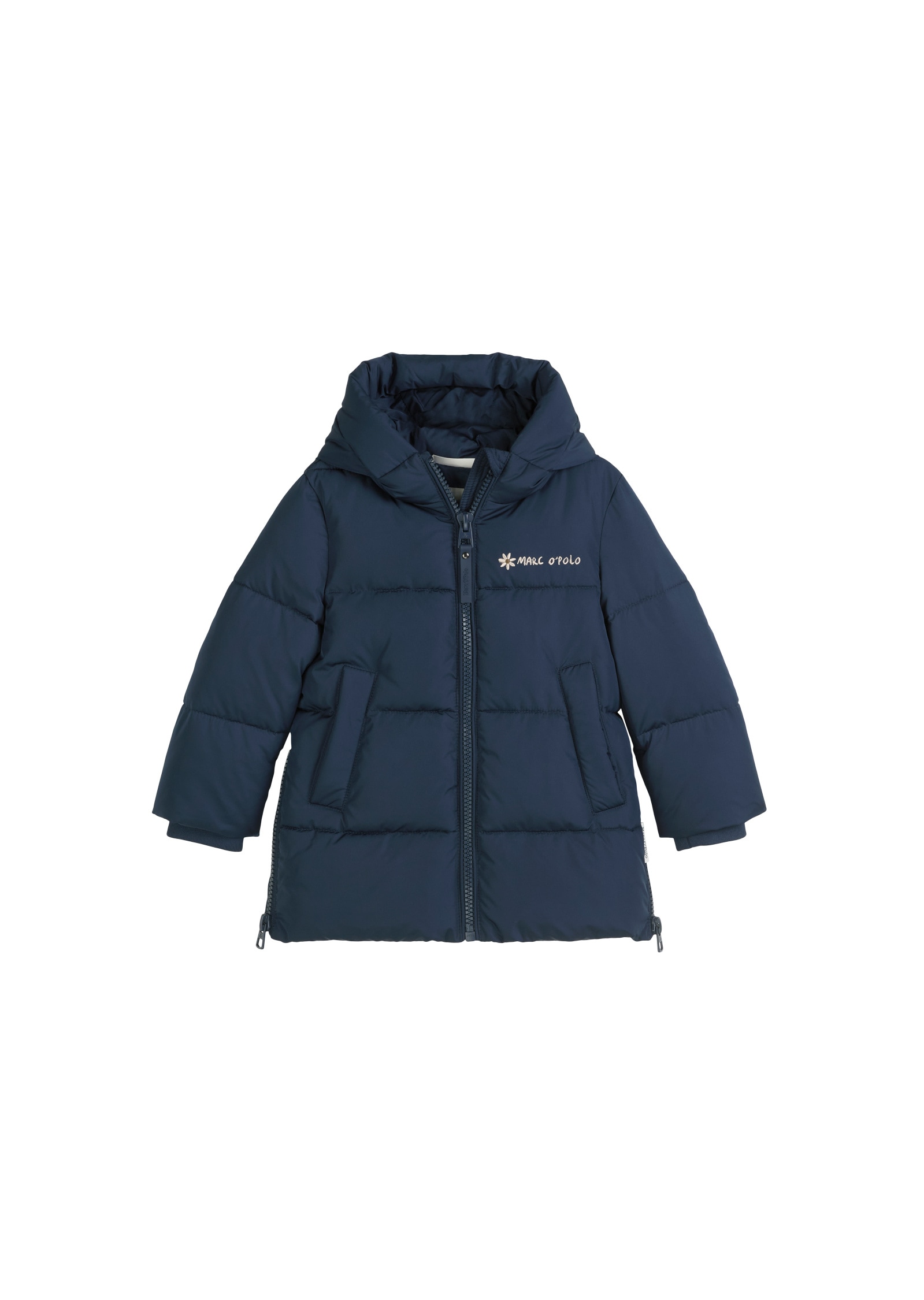 Outdoorjacke MARC O'POLO "mit extra Länge", Mädchen, Gr. 128/134, blau (night blau), Obermaterial: 100% Polyester; Füllung: 100% Nicht verfügbar; Futter: 100% Nicht verfügbar, unifarben, Casual, regular fit, Rippbündchen, Jacken Image
