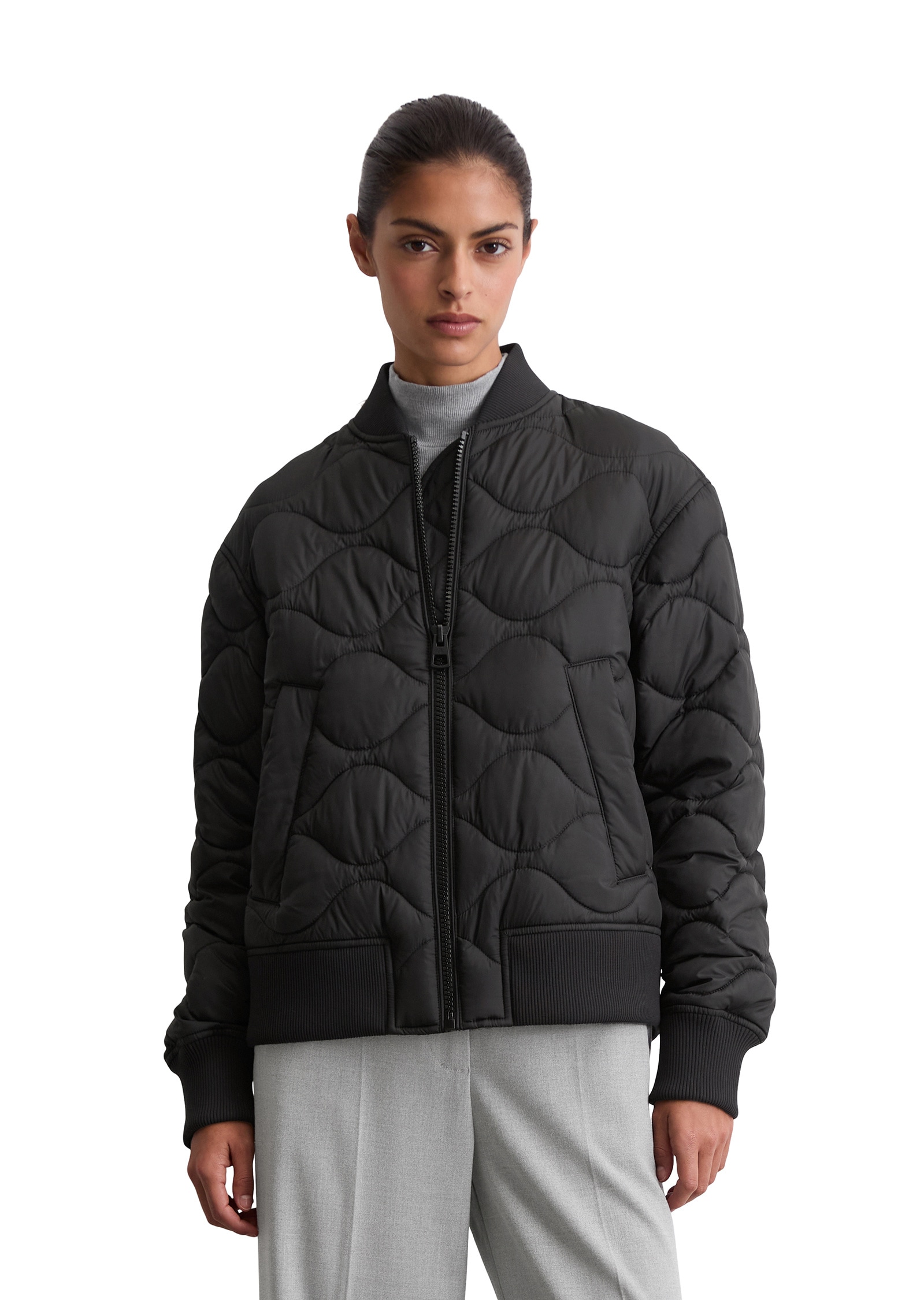 Outdoorjacke MARC O'POLO "aus recyceltem Polyester", Damen, Gr. 38, schwarz, Obermaterial: 100% Polyester, unifarben, Casual, regular fit, Jacken