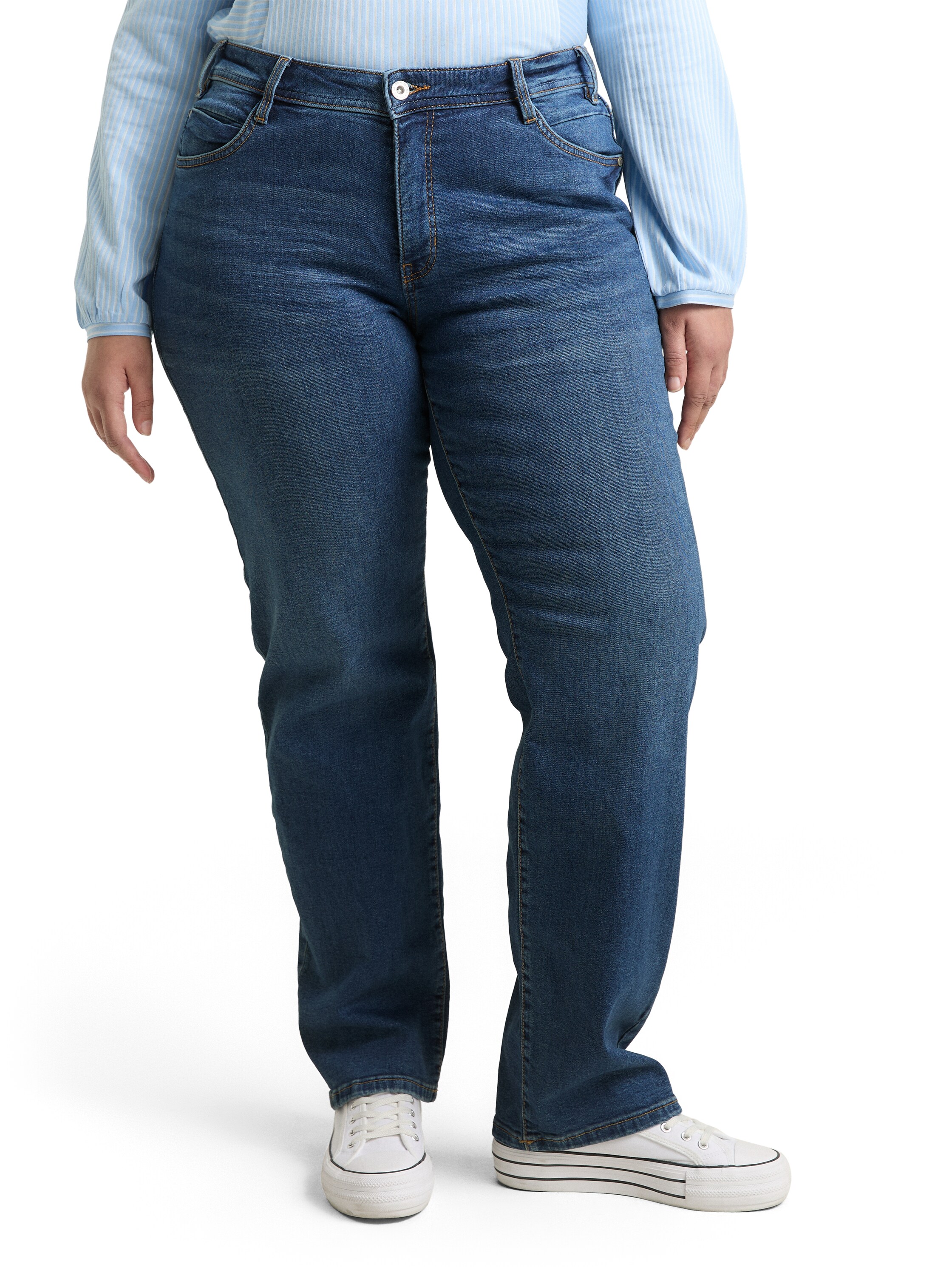 5-Pocket-Jeans TOM TAILOR PLUS, Damen, Gr. 50, N-Gr, clean mid stone, Denim/Jeans, Obermaterial: 99% Baumwolle, 1% Elasthan. Futter: 98% Baumwolle, 2% Elasthan, unifarben, normal lang, Jeans 5-Pocket-Jeans, mit Stretch