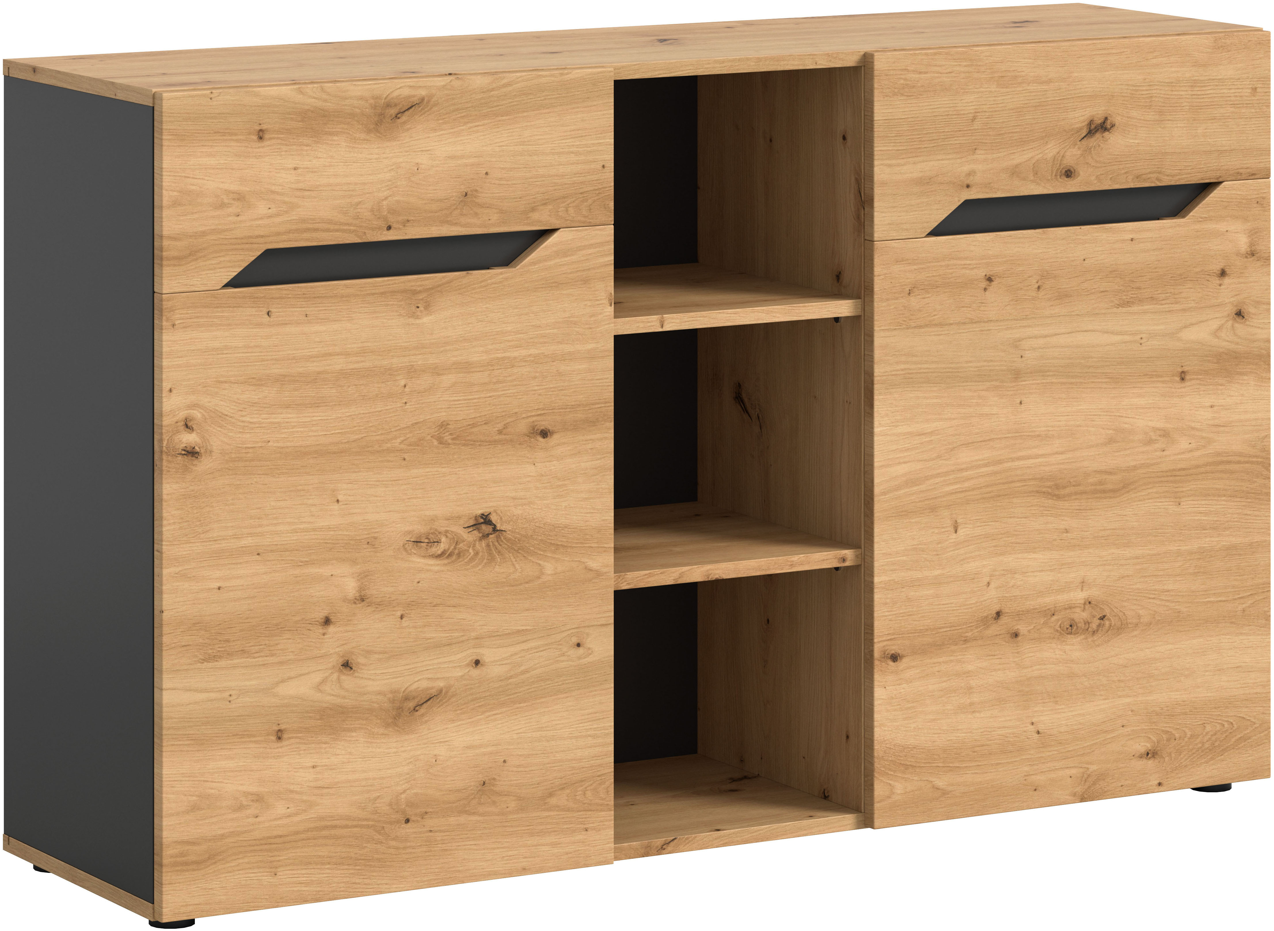 Sideboard HOME AFFAIRE "SERTA, Breite: 130cm, 2 Türen, 3 offene Fächer, viel Stauraum", basalt grau, artisan eiche nachbildung, B:130cm H:81cm T:37cm, FSC-zertifizierter Holzwerkstoff, Sideboards, Sideboard, Anrichte, Kommode, Schrank, Board, Higboard Image