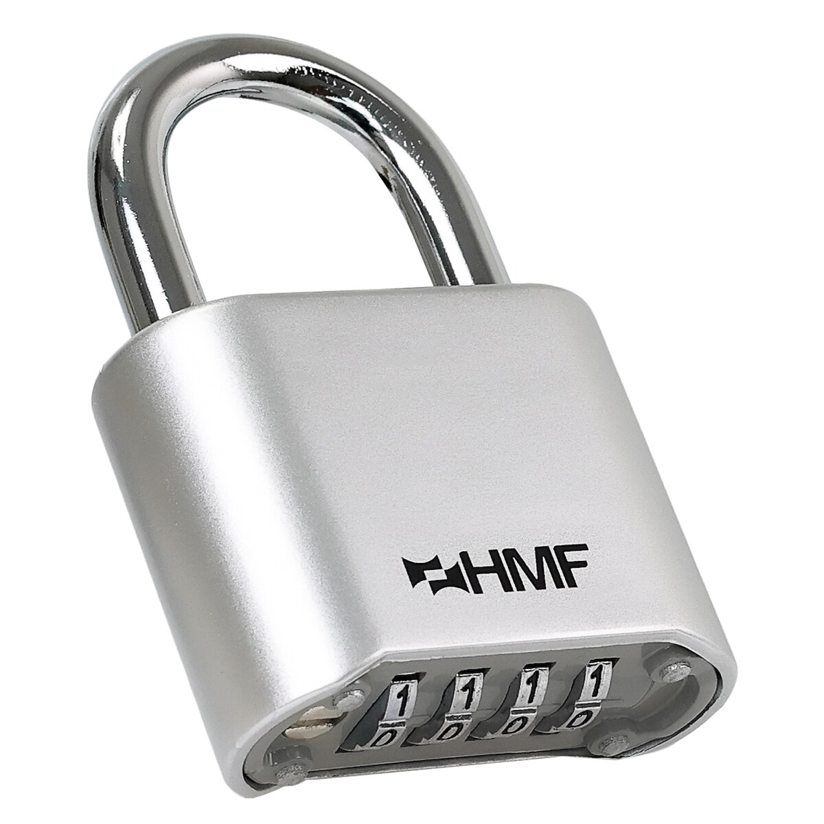 HMF Zahlenschloss Vorhängeschloss, Schloss mit 4-stelligem Zahlencode aus Zinklegierung, 5,3 x 2,4 x 7,8 cm, Silber Image
