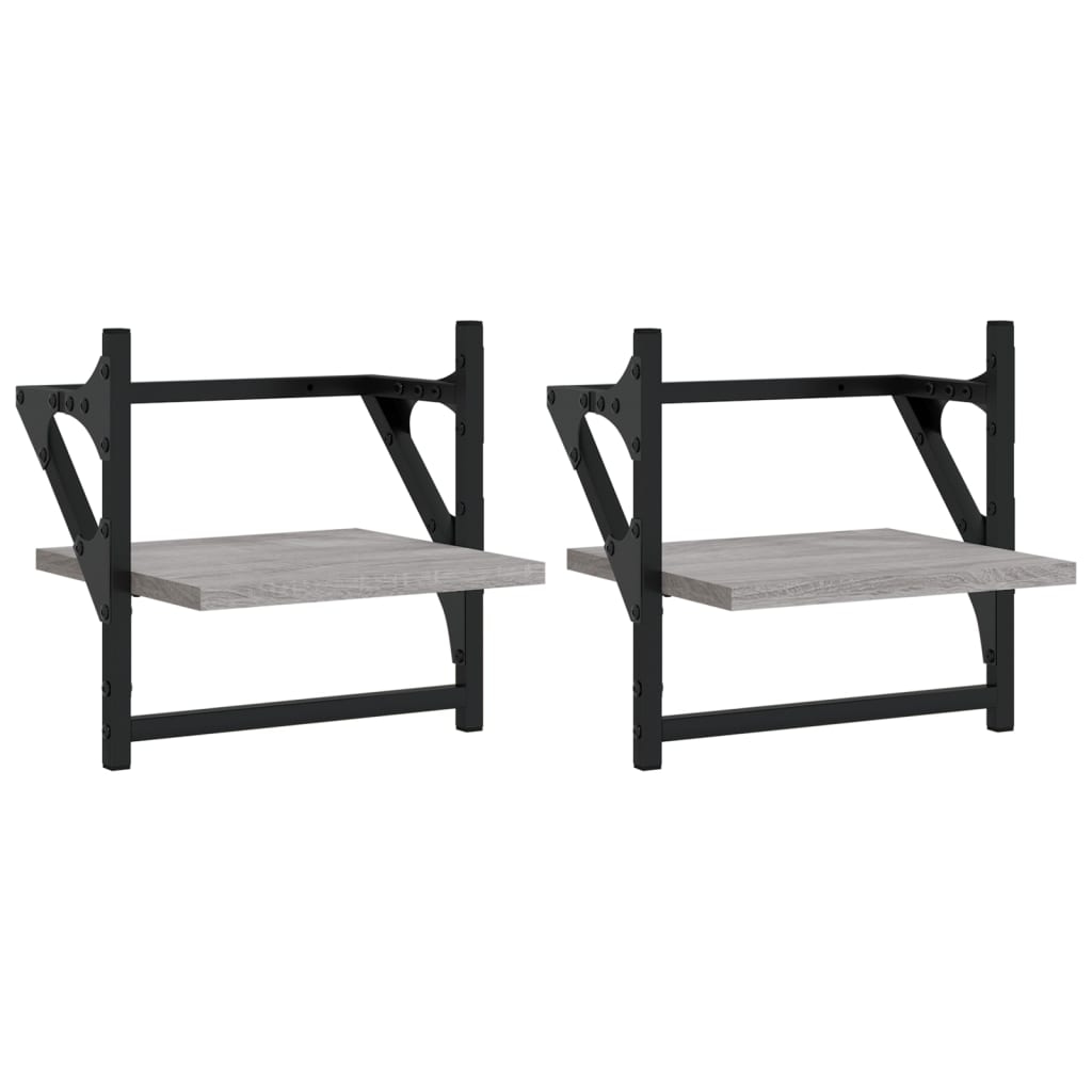 vidaXL Wandregale mit Stangen 2 Stk. Grau Sonoma 30x25x30 cm Image