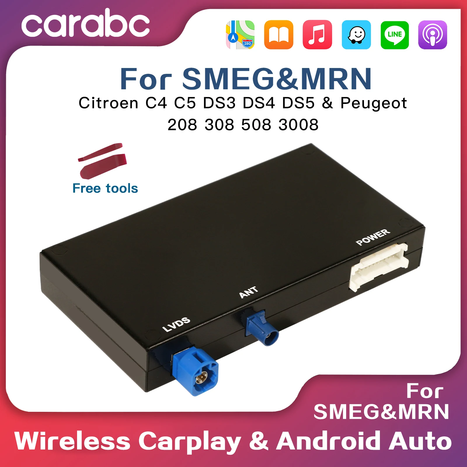 CARABC Wireless Carplay Android Auto passend für AirPlay-Modul für Peugeot Citroen SMEG + Picasso C4 C5 DS4 DS3 308 508 207 307 208 3008 Image