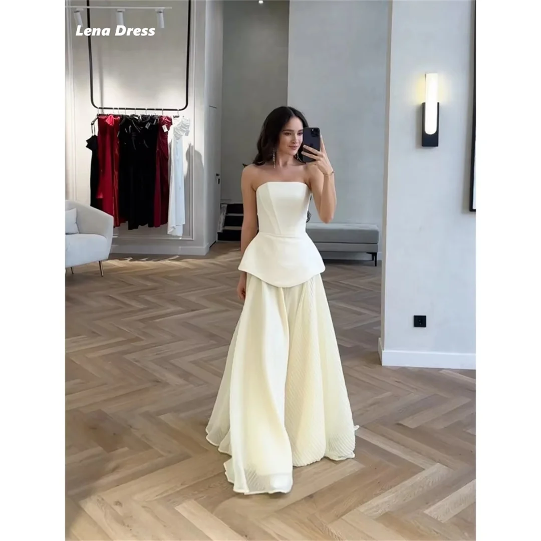 Lena Abendkleider nach Maß für Luxuspartys, beige, luxuriöses, elegantes Partykleid für Damen, schulterfrei, Line A-Abschlussballkleid 2025