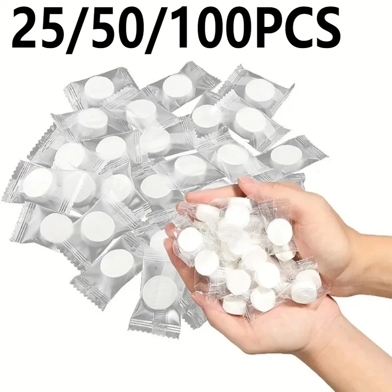 25/50/100 Stück komprimierte Einweg-Gesichtshandtücher, einzeln verpackt, zum Waschen des Gesichts, Entfernen von Reisen, Hotels, Familie Image