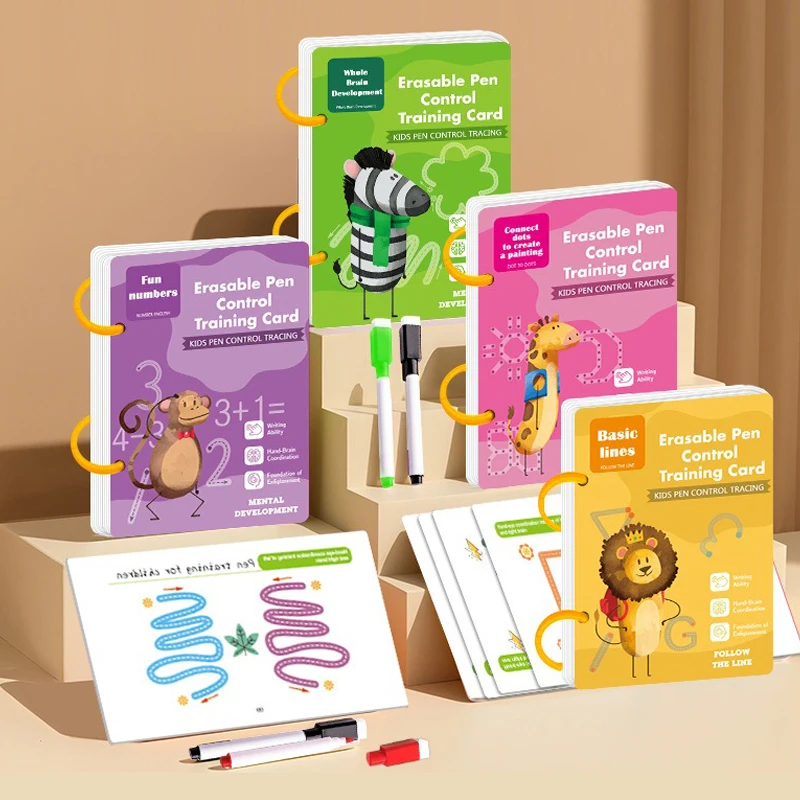 Lustiges Trainingsbuch zur Früherziehung für Kinder zur Stiftkontrolle, wiederholbares, löschbares Übungsbuch, Übungskarte zum grundlegenden Tippen für Anfänger Image