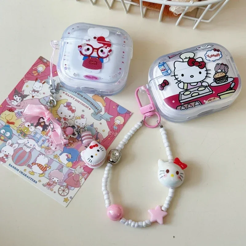 Kopfhörerhülle für Airpods 4 1 2 3 Pro 2, niedlicher Cartoon Sanrio Hello Kitty, kabelloses Bluetooth-Headset, Schutzhülle mit Umhängeband Image