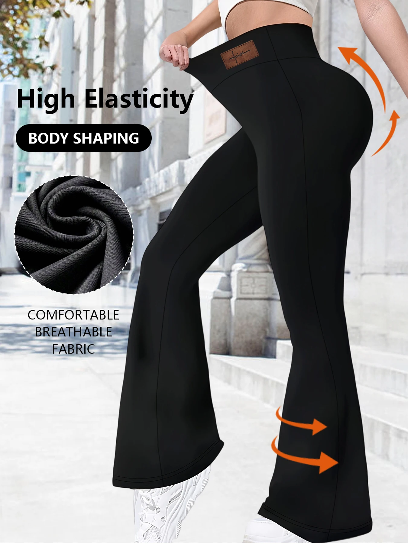 Schwarze elegante weibliche gestrickte SchlaghosenSexy Damenhosen Streetwear Fashion Casual Slim Vielseitige dünne Hosen Image