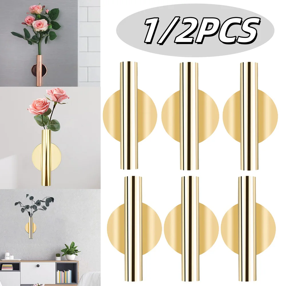 1/2 stücke Metall Wand Hängen Vase Moderne Kreative Blumentopf Hochzeit Goldene Dekoration Für Home Wohnzimmer Wand Blume Vase rack Image