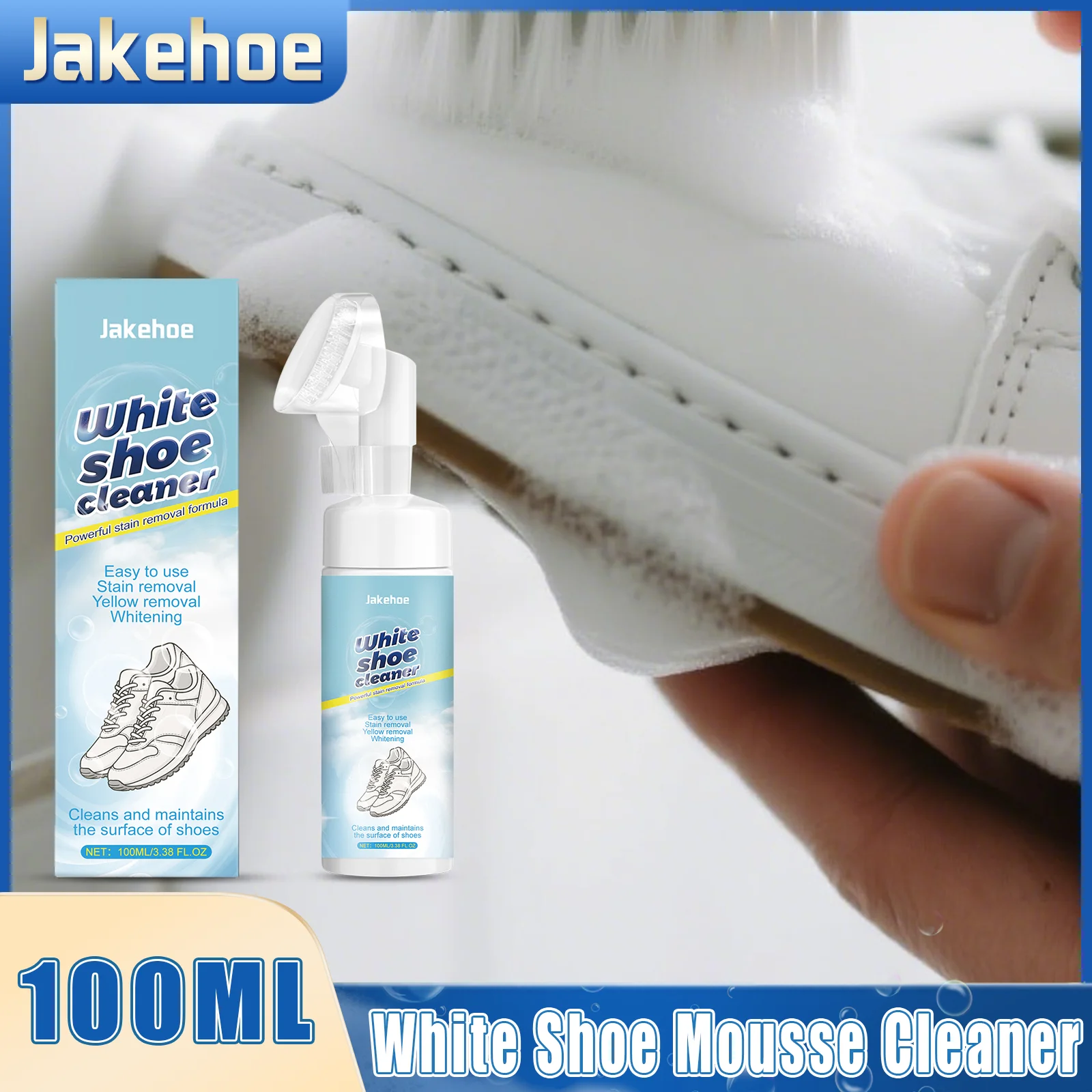 Weißer Mousse-Reiniger für Schuhe, 100 ml, großes Fassungsvermögen mit Bürstenkopf, Flecken aus Wildleder für Schuhe, schadet der oberen Reinigungsbürste nicht Image