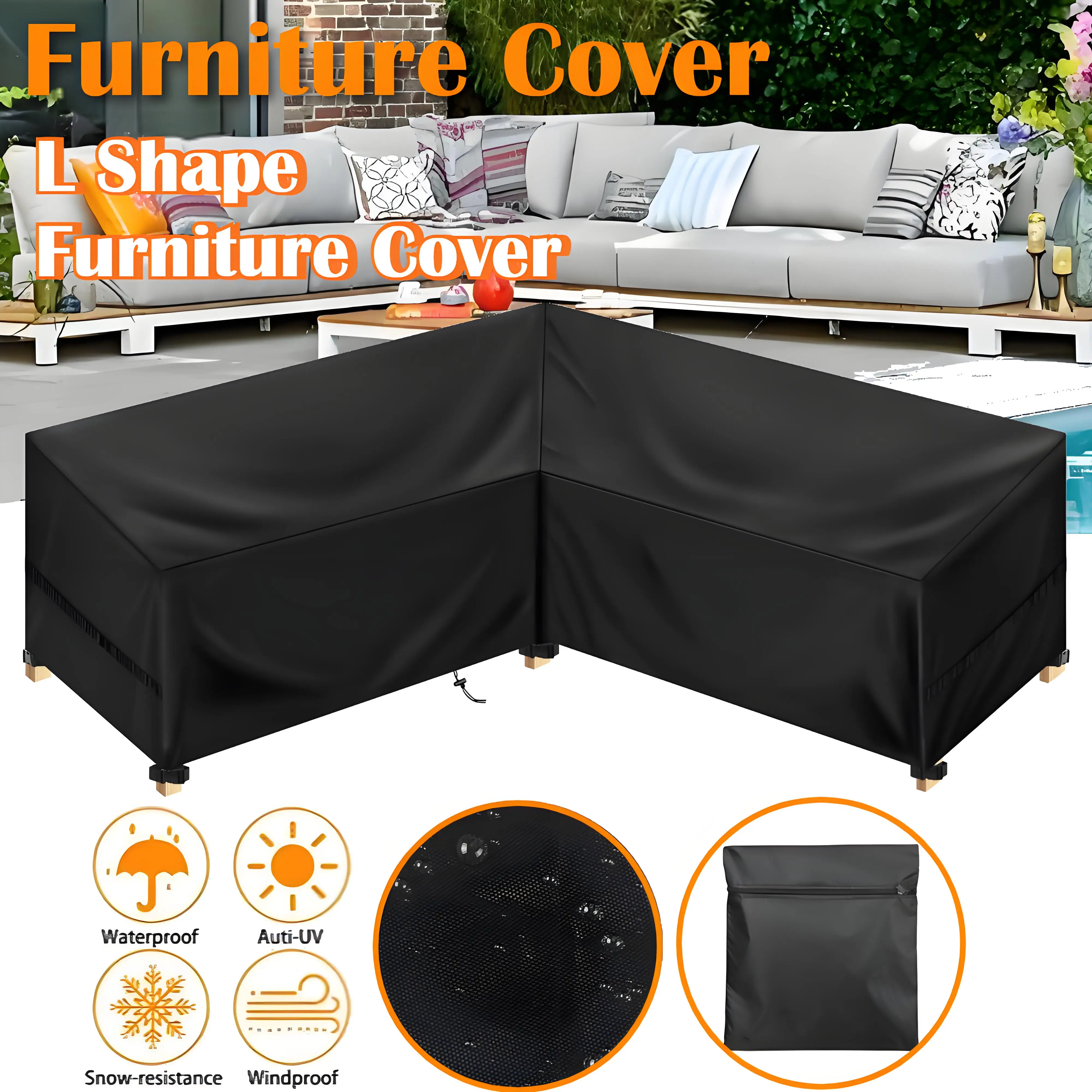 Wasserdichte Abdeckung für Möbel in L-Form, für den Außenbereich, Garten, Terrasse, Rattan, Sofa, staubdicht, V-förmige, schimmelresistente Abdeckung Image