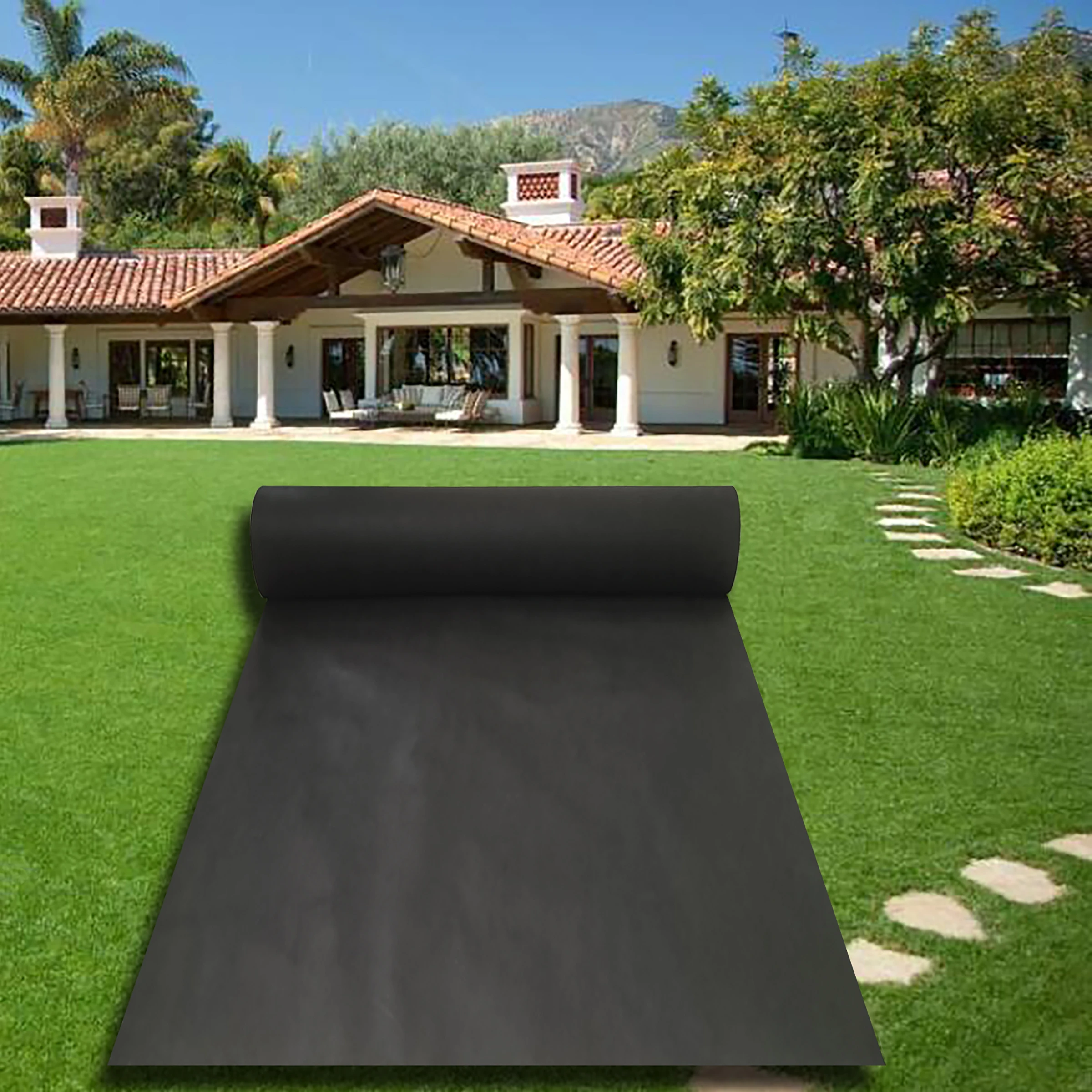 Gartenlandschaftsstoff, schwarze Unkrautbarriere, Gartenmatte, Blume, Gemüse, erhöhtes Bett, Rasen, Innenhof, Verschönerungstuch Image