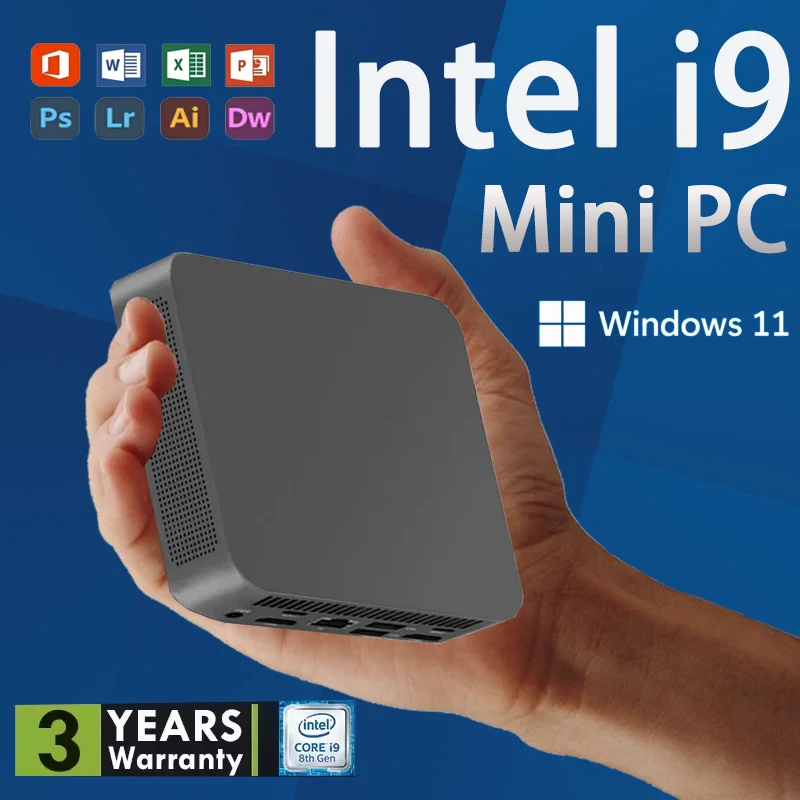 Intel Core i9 9900U Tragbarer Mini-PC Computer Windows 11 16GB 1/2TB SSD Gaming-Computer WiFi 6 USB Büro Mini-Desktop-PC Image