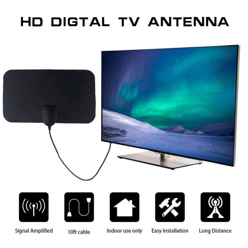 Tragbare 4K-Digital-TV-Antenne für den Innenbereich, 150 Meilen Booster für DVB-T-Antenne, HD, flach, für den Innenbereich, aktiv, 28 dBi, digitaler Smart-TV mit hoher Reichweite Image